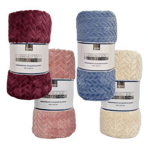 4x Winter Blankets Set Herringbone Jacquard Woven Pattern 1.5m x 2m Large Warm