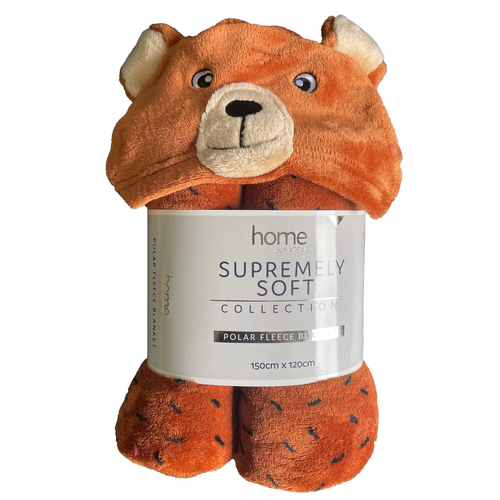 Kids Hooded Blanket Brown Bear Soft Wrap Around 1.2m x 1.5m