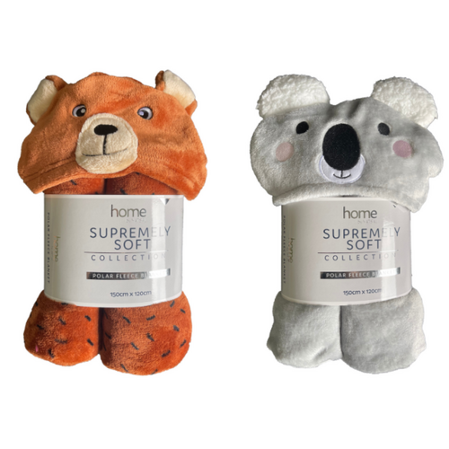 2x Kids Hooded Blankets Set Animal Themed Soft Wrap Around 1.2mx 1.5m