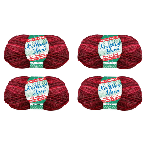 Reds Knitting Wool Yarn 4 Rolls Set 8 Ply 100g 100% Acrylic