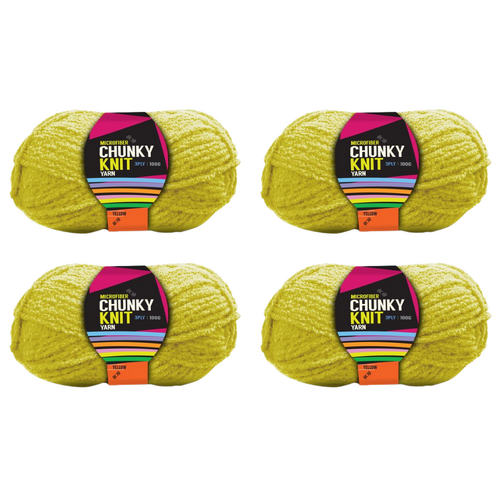 Bright Yellow Chunky Knitting Wool Yarn 4 Rolls Set 3 Ply 100g 100% Polyester Microfiber
