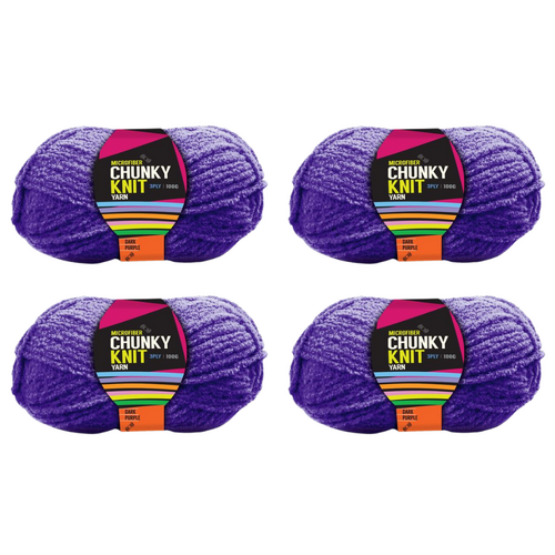 Dark Purple Chunky Knitting Wool Yarn 4 Rolls Set 3 Ply 100g 100% Polyester Microfiber