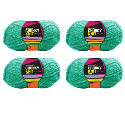 Teal Chunky Knitting Wool Yarn 4 Rolls Set 3 Ply 100g 100% Polyester Microfiber