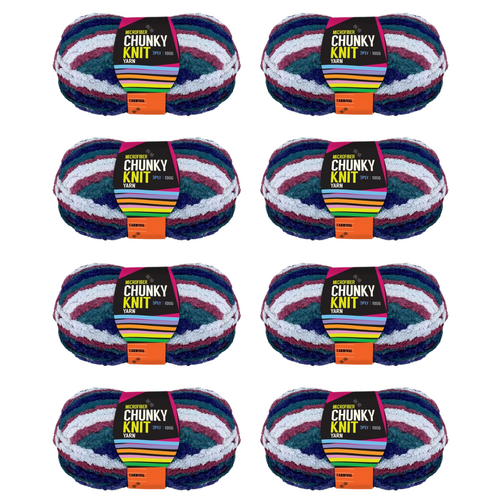 Carnival Chunky Knitting Wool Yarn 8 Rolls Set 3 Ply 100g 100% Polyester Microfiber