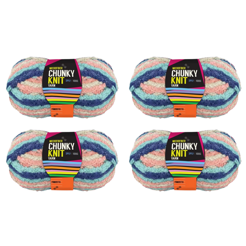Funfetti Chunky Knitting Wool Yarn 4 Rolls Set 3 Ply 100g 100% Polyester Microfiber