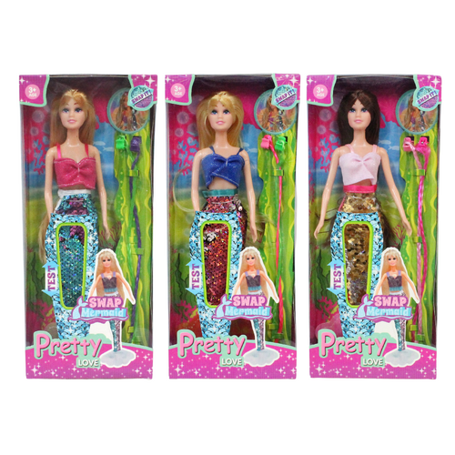 Kids Mermaid Dolls Set with Sparkly Sequin Tails 30cm 3 Designs Bundle