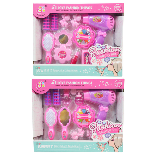 2x Kids Beauty & Hair Play Sets Bundled Packs Purple & Pink Salon Toys
