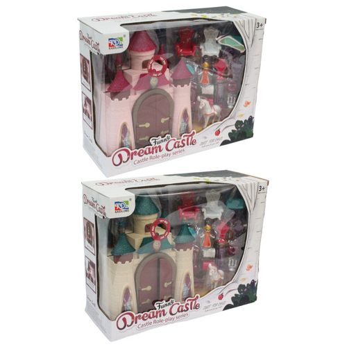 2x Kids Princess Castles Play Set Toys with Light & Sounds Bundle Pink & Beige