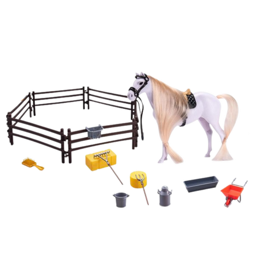 White Horse & Stable Barn Accessories Kids Play Set 17pce In Pack