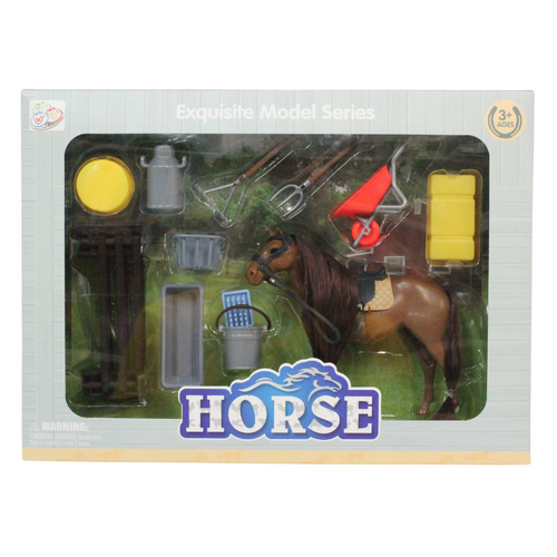 Brown Horse & Stable Barn Accessories Kids Play Set 17pce In Pack