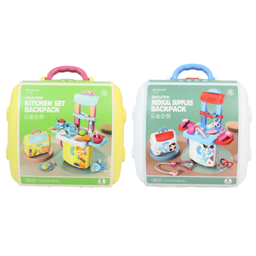 2x Kids Medical & Kitchen Play Sets Carry Case Fun Toys Bench Station Bundle