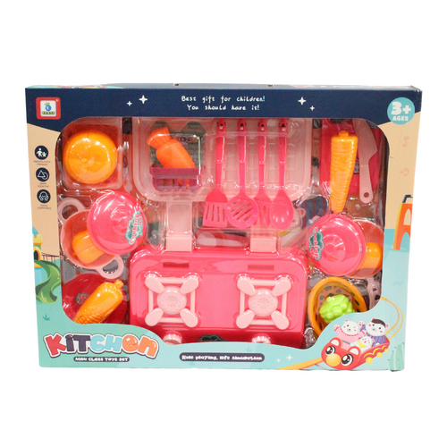 Kids Kitchen Play Set & Cooking Accessories Pink Girls 19pce Pack Role Play
