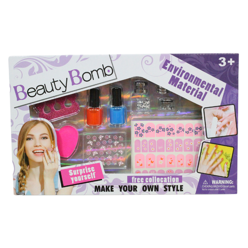Nail Art Beauty Kit Premade Nail Designs Paint, File, Decals & More 15pce Set
