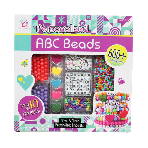 Bracelet Making Bead Kit Letters, Colours & Charms 600pce Personalize Jewellery Hearts