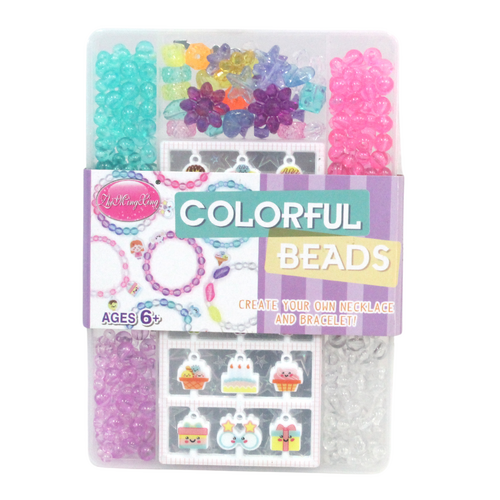 Kids Necklace & Bracelet Making Set Colourful 100's of Beads & Charms Design A