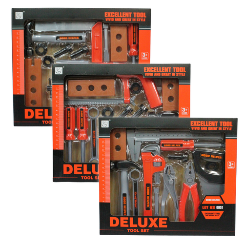 3x Kids Tools Play Set Deluxe 14pce Kit Hardware Handy Man Work Toys