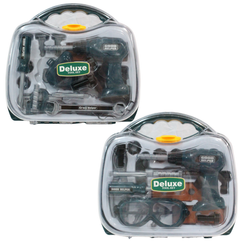 2x Kids Tool Set in Carry Case Drill & Accessories Play Set Bundled Kit