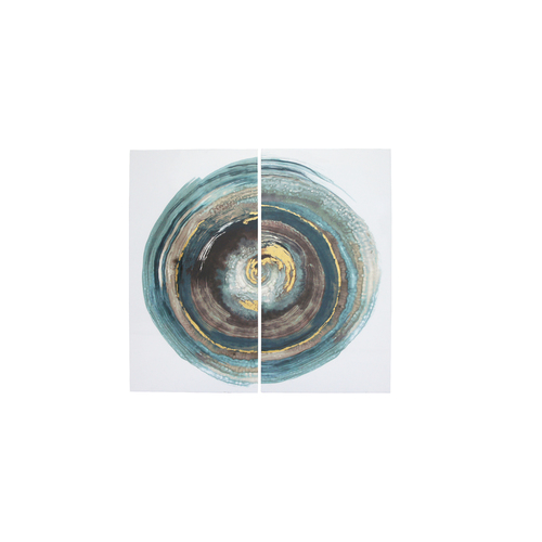 2pce Set 80cm Ellipsis Art Gloss Finish Turquoise & Metallic Colour Beautiful Artwork