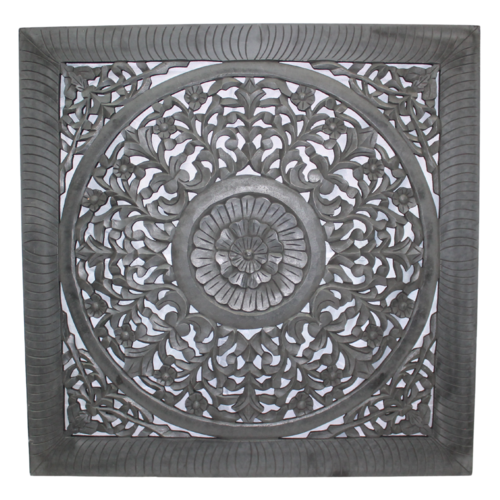 1pce 92cm Square Carved Wall Panel Matte Black Colour Mandala Inspired Wall Art
