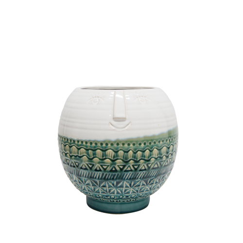 1pce 23cm Happy Guy Planter Pot Blue/Green Ceramic Succulent Holder