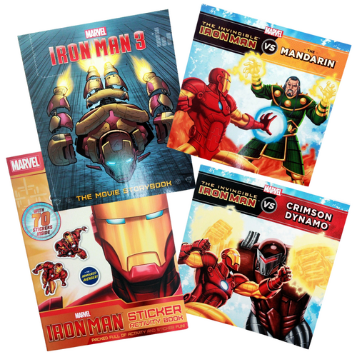 4x Marvel Superhero Iron Man Story Books with Activity Sticker Book, Movie Gift Set