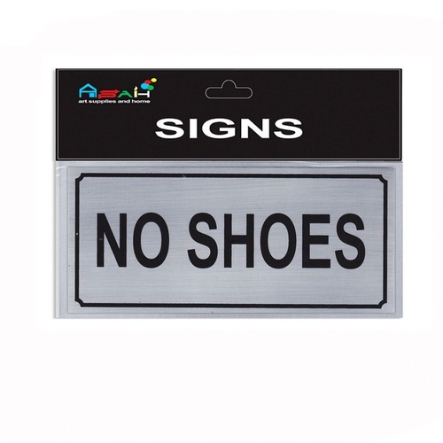 No Shoes Brushed Steel Sign Silver / Black 20x9cm S004